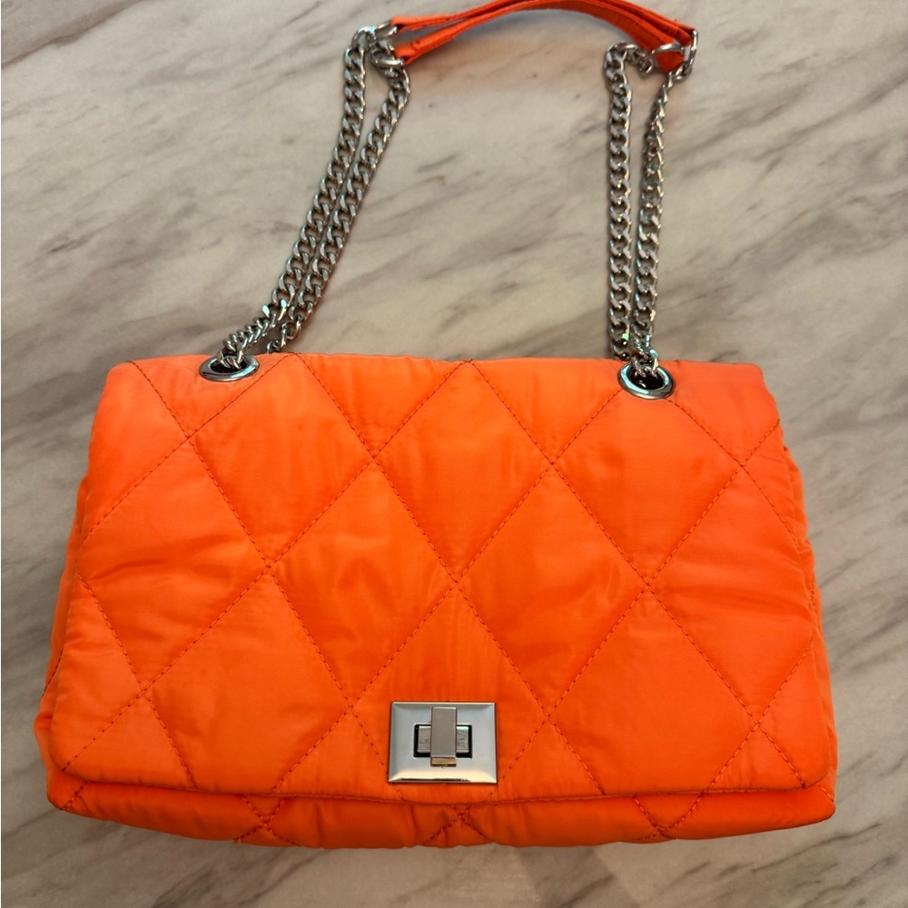 INC International Concepts Orange Quilted Shoulder Bag Like-New Condition